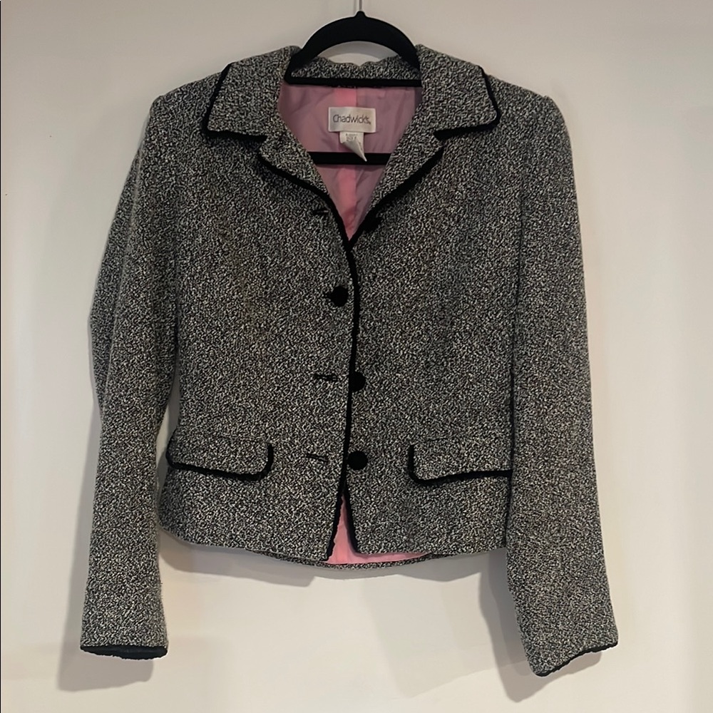 Chadwicks Women's Tweed Blazer with Black Accents Sz 6